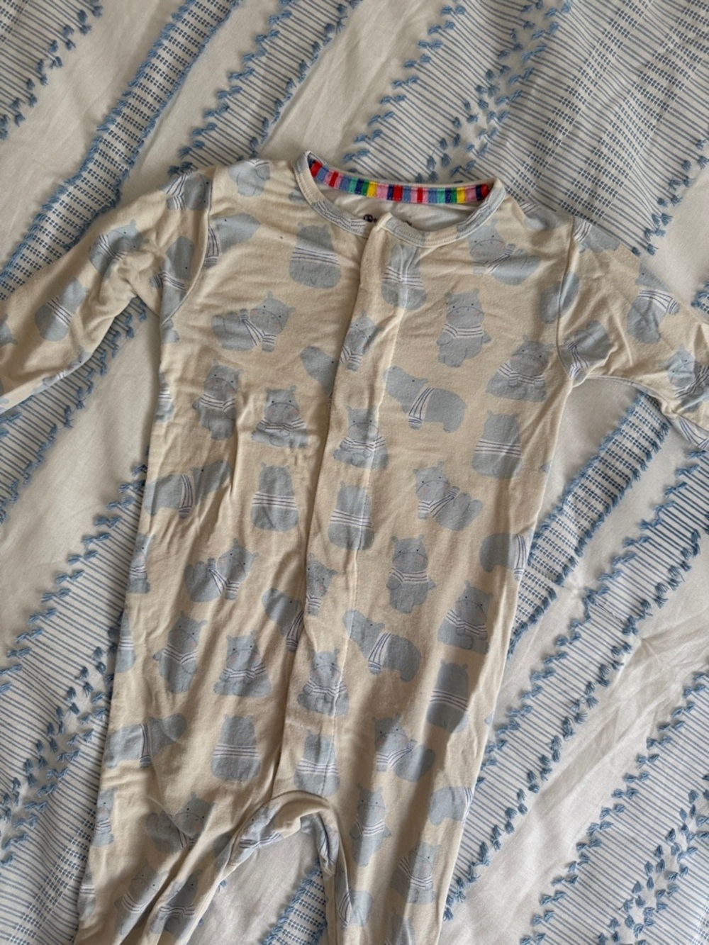 Magnetic Me Cream One-Piece Footie with Blue Hippo Print